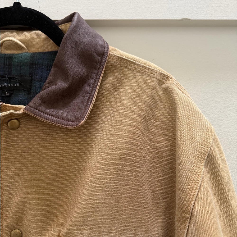 Men's Vintage Tan Barn Jacket with Brown Leather Collar - Picture 3 of 10